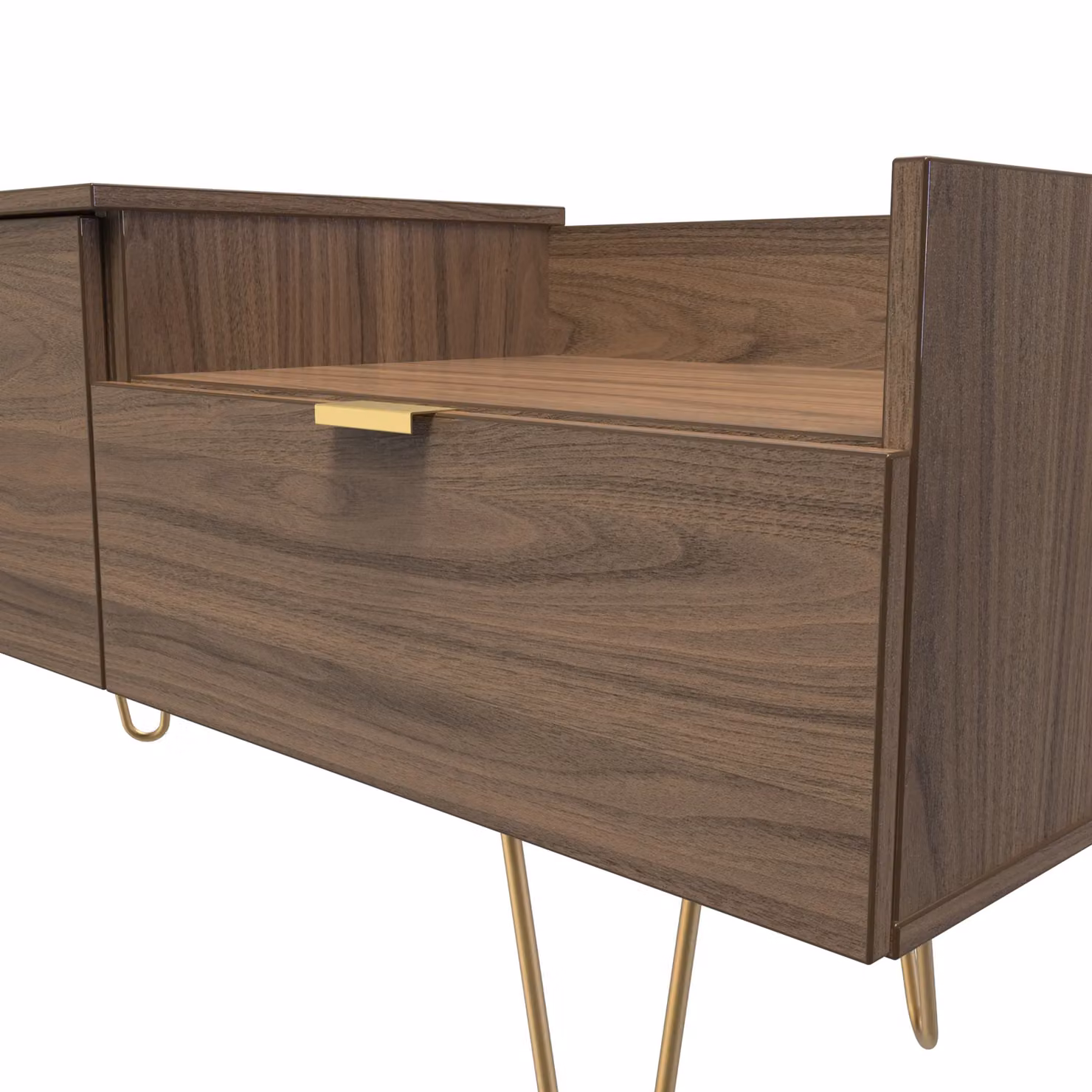 Ready Assembled 2 U Fuji Large TV Console Unit in Walnut with Gold Metal Legs and Soft Close Drawers – 3