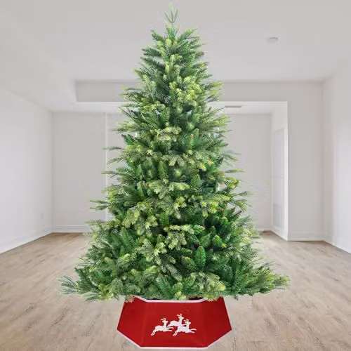 Shatchi Red Burlap Christmas Tree Skirt for Tabletop Decorations – 4