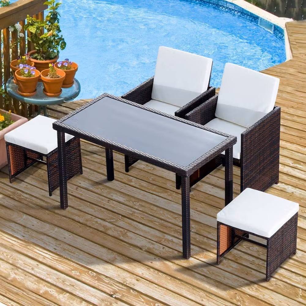 ERGOVEXA 2 Seater Rattan Cube Garden Furniture Set with 2 Stools in Brown – 3