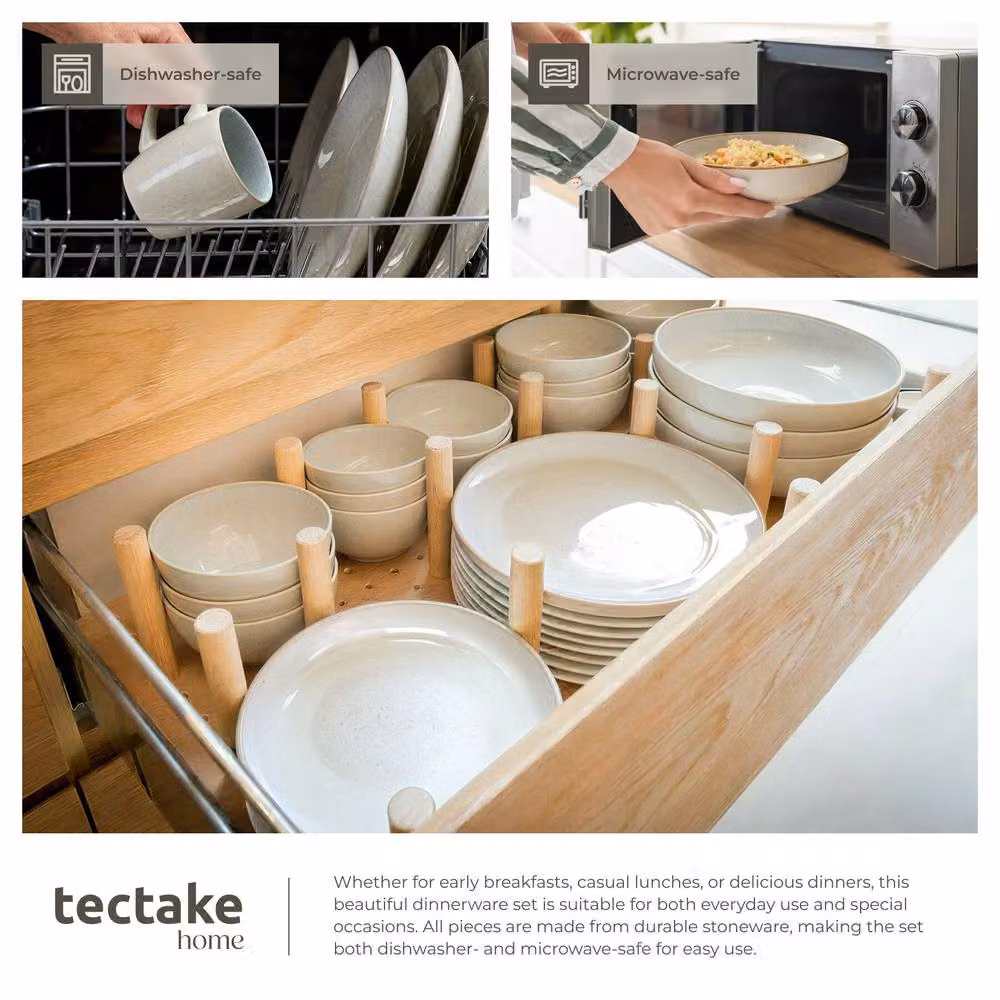 tectake Mare Glazed Stoneware Dinner Set for 6 People, Grey – 3