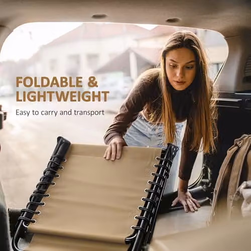 Outsunny Portable Folding Camping Bed Cot with Adjustable Headrest and Side Compartments, Beige, W/D/H: 190 x 68 x 30 cm – 6