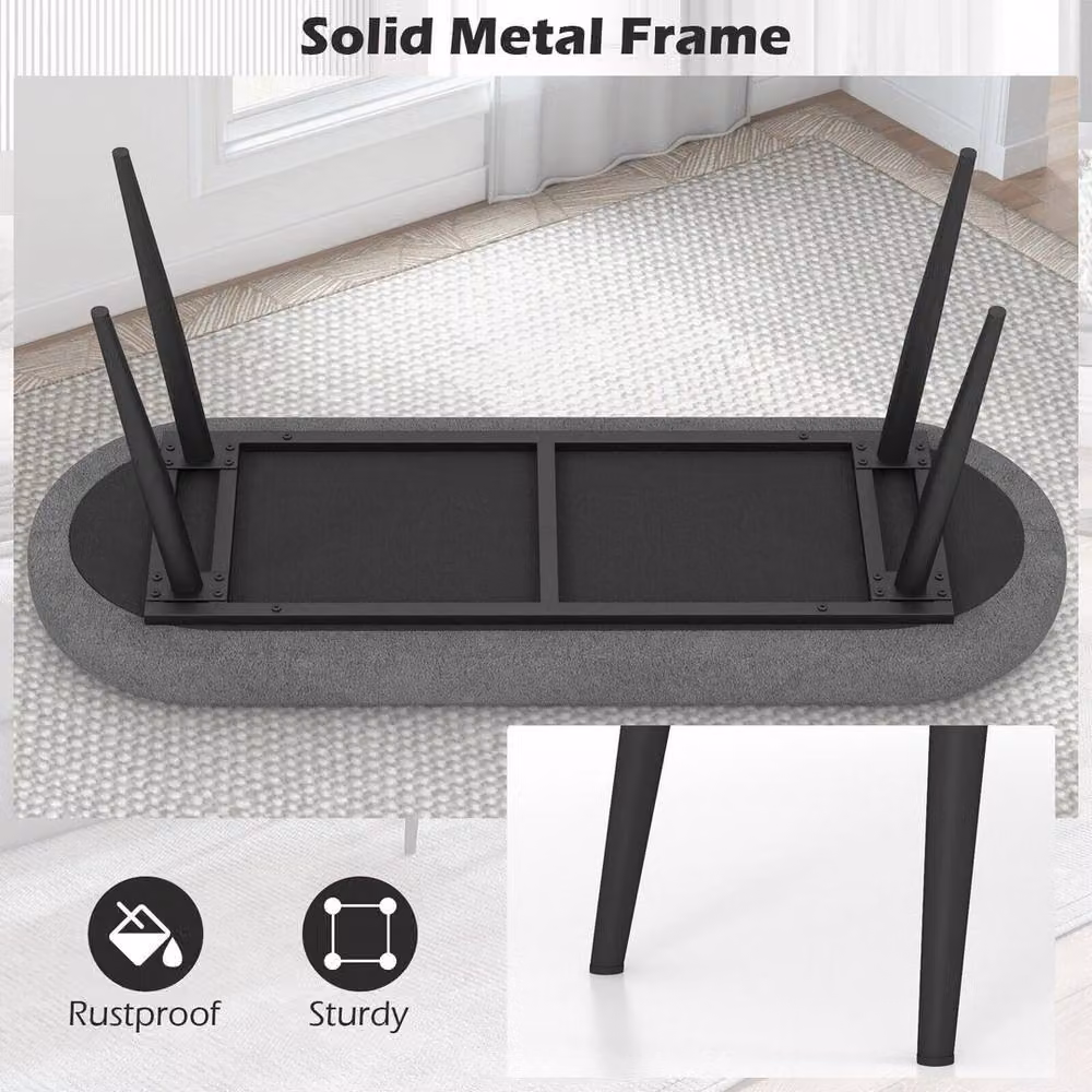 FORGEVIO Grey Upholstered Modern End of Bed Bench with Metal Frame – 4