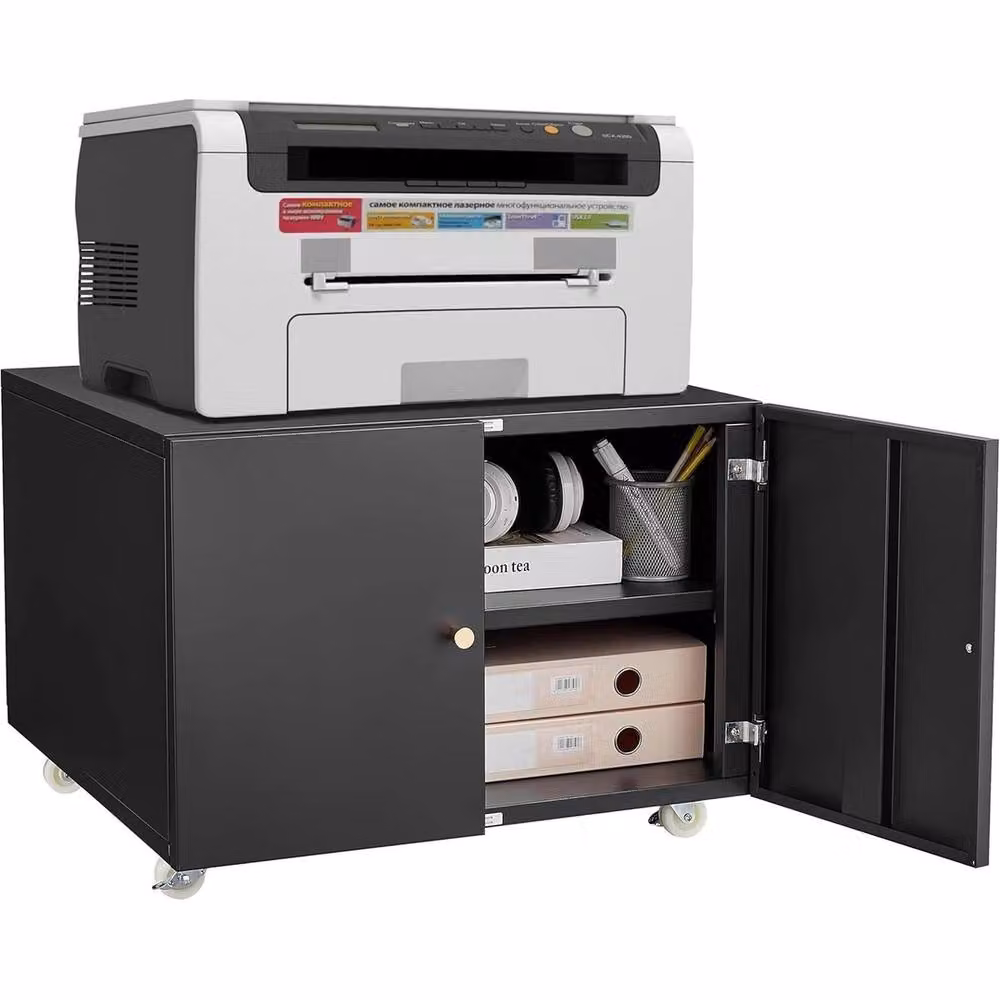 VOGREX Heavy Duty Black Metal Printer Stand and Filing Cabinet – 6