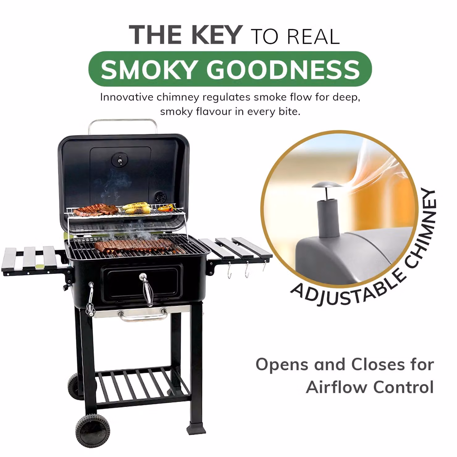 House of Home BBQ Smoker Grill Thermometer with Adjustable Black Steel Charcoal Pan – 6