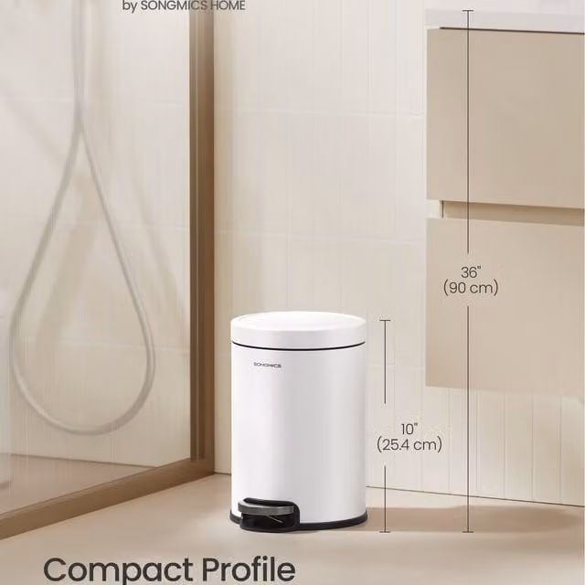 SONGMICS White Steel Bathroom Pedal Bin with Soft-Close Lid and Removable Inner Bucket