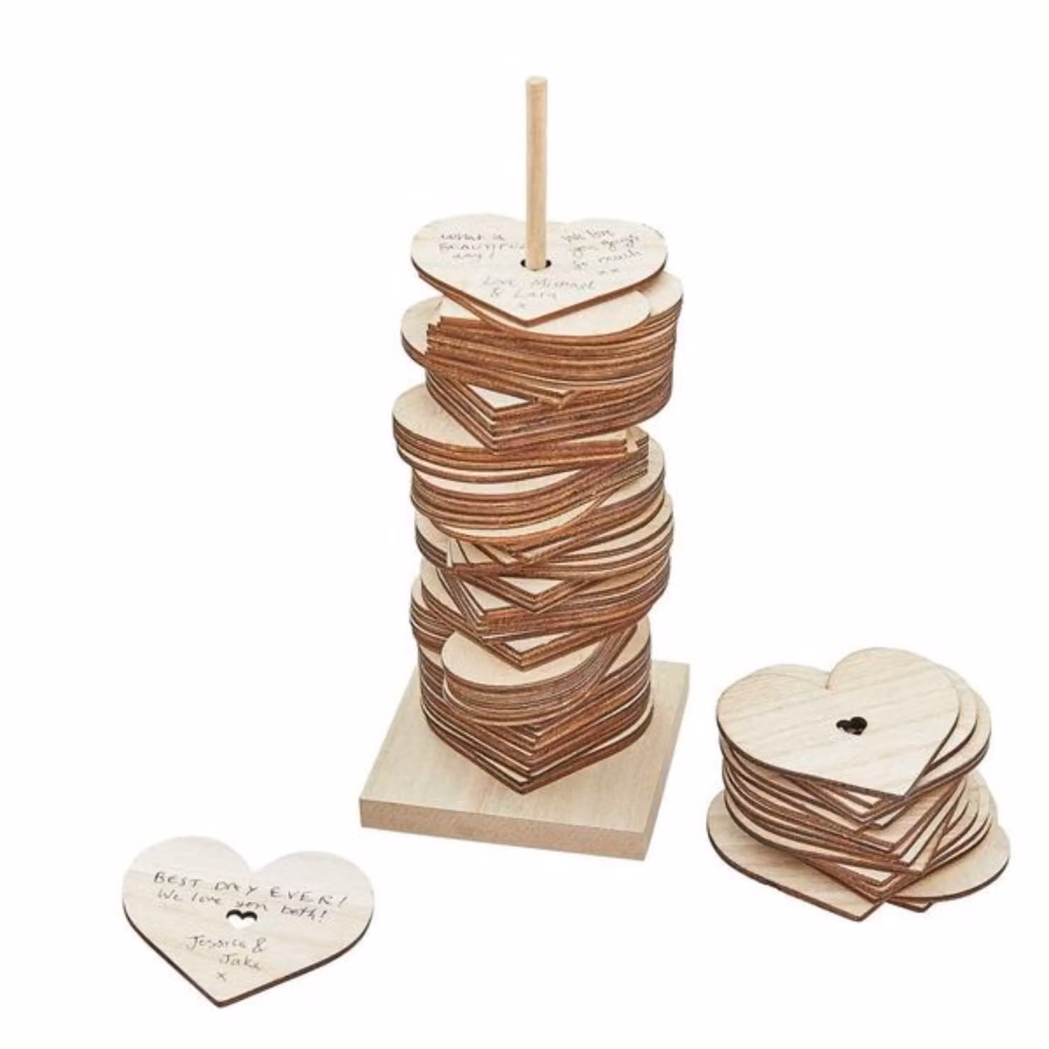 KDMD Wooden Stacking Heart Wedding Guest Book Alternative in Brown – 2