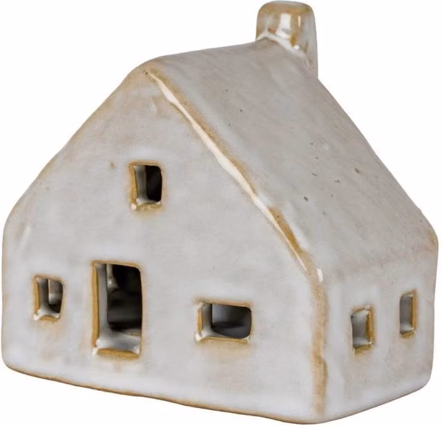KDMD Nook White Ceramic Cottage with LED Light for Christmas and Winter Tabletop Decoration
