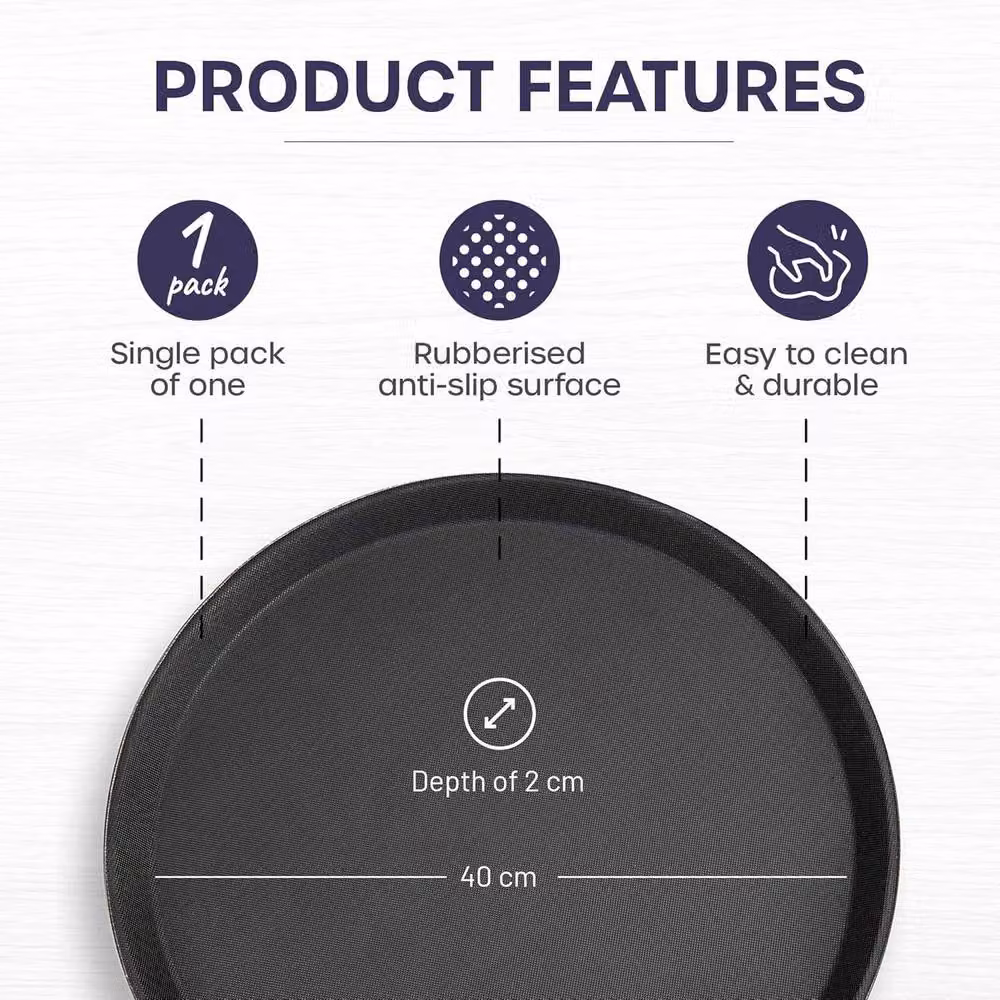 Volila Black Round Non-Slip Melamine Tray, Pack of 4, Diameter: 40 cm – 2