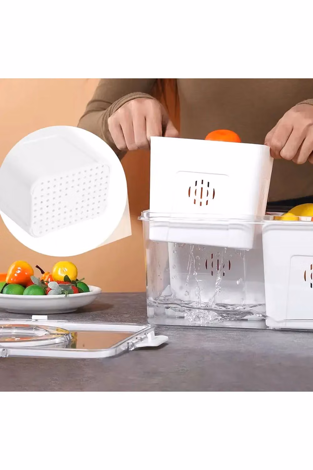 Living and Home 3-Compartment Detachable Fridge Storage Container with Snap Lid and Handles, White – 3