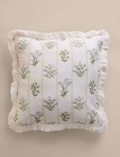 M&S Cotton Rich Floral Square Cushion in Multicolour and White