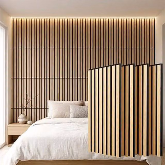 NESTLUNE 4 Piece Brown MDF Acoustic Wood Look Slat Wall Panels – 1