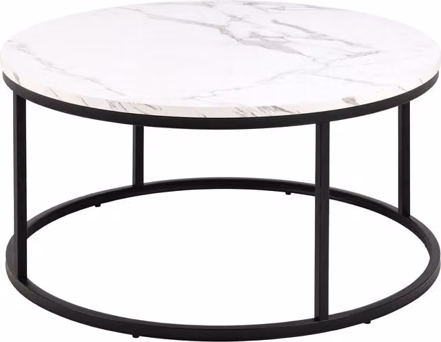 Furniture To Go Spiro Round Coffee Table with White Marble Melamine Top and Black Legs