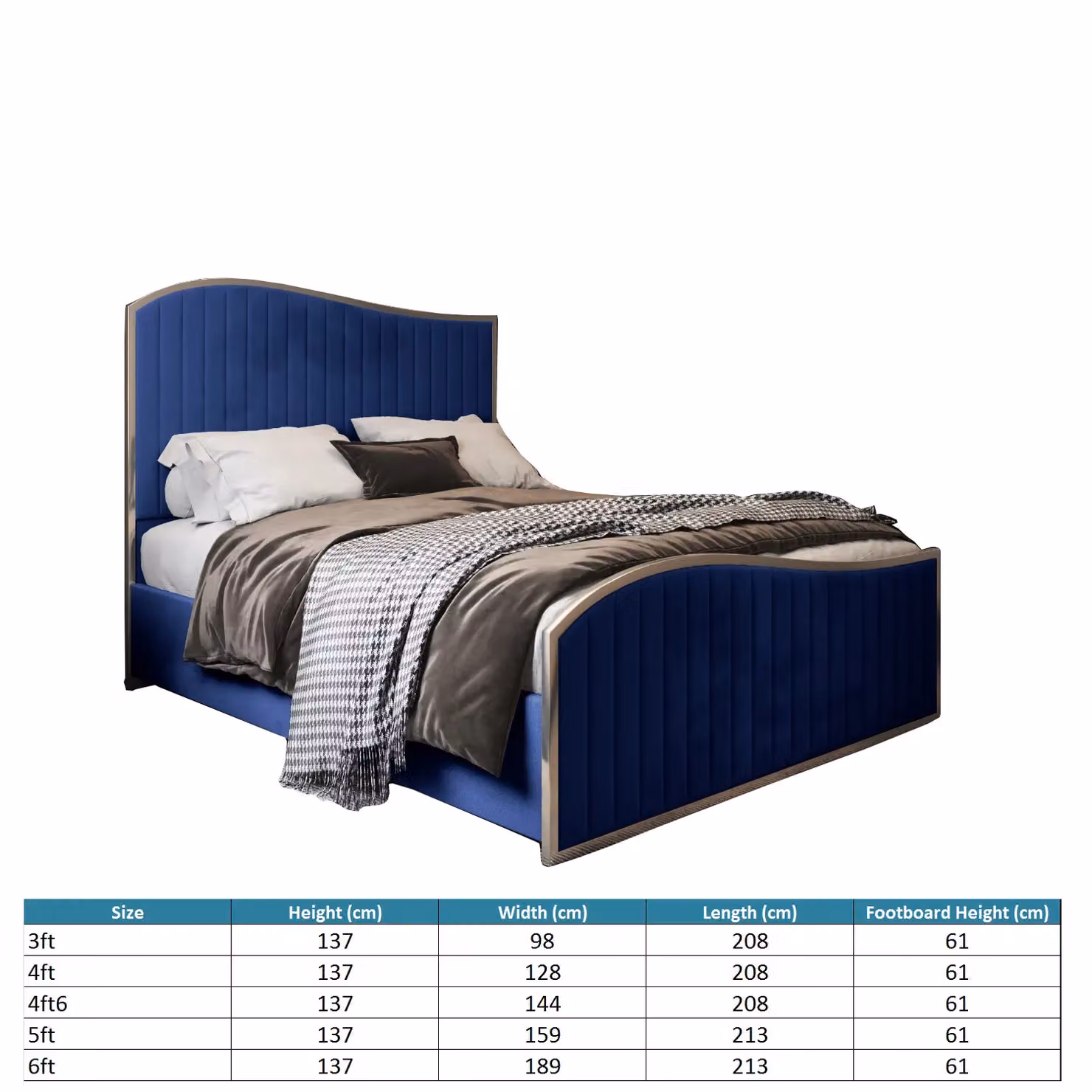 KDMD Darlington Blue Velvet Upholstered Metal Designer Bed Frame, W/D/H: 180 x 200 cm – 5