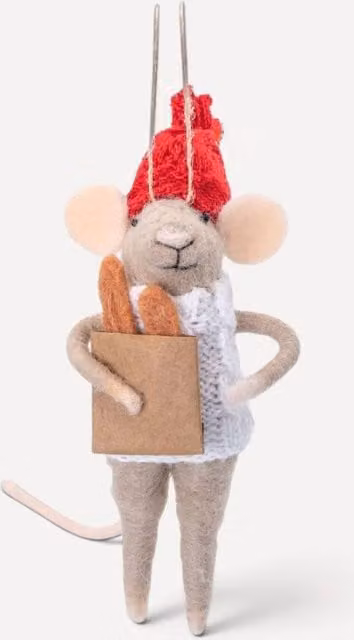 Sass & Belle Brown Felt Mouse with Baguette Christmas Tree Hanging Decoration
