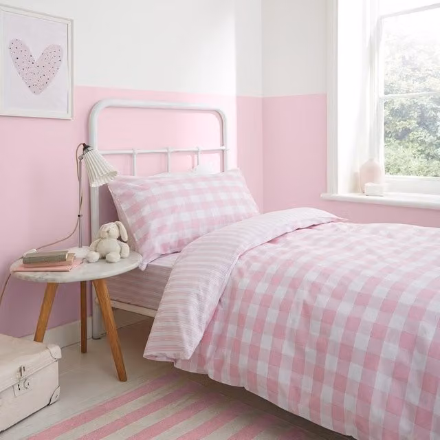 Bianca Reversible Pink and White Check and Stripe Cotton Childrens Bedding