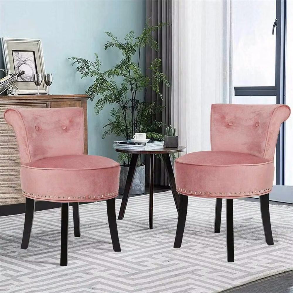 Kelvenix Oyster Pink Velvet Accent Occasional Armchair with Solid Wood Frame – 4