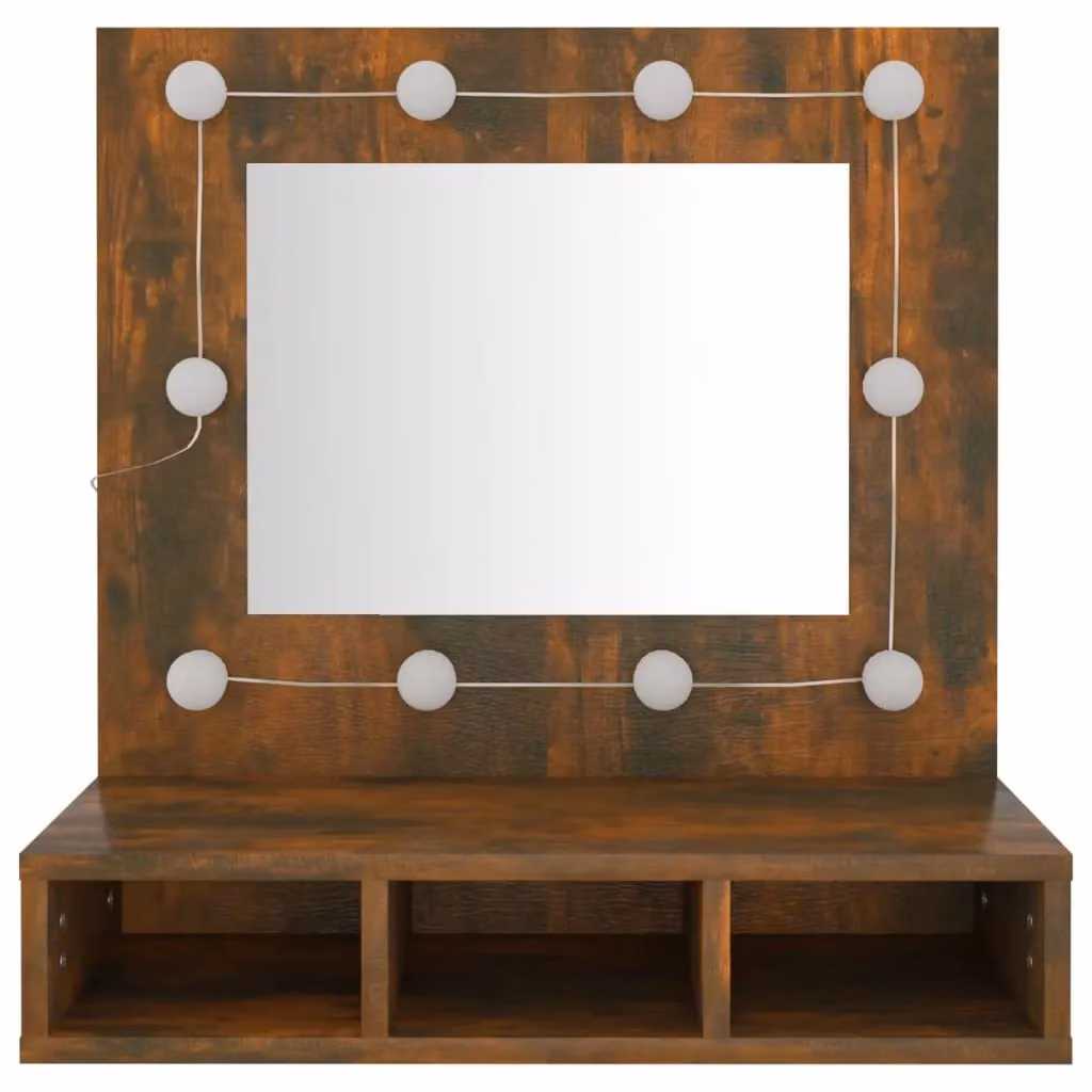 Berkfield Home Mirror Cabinet with LED Lighting in Smoked Oak Brown, W: 60 cm, D: 31.5 cm, H: 62 cm – 3