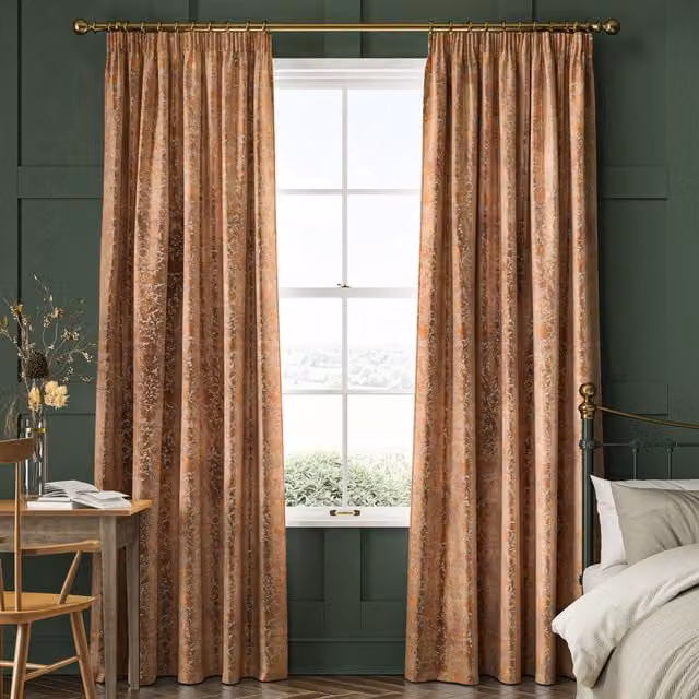 William Morris Compton Silhouette Floral Velvet Made To Measure Curtains in Orange