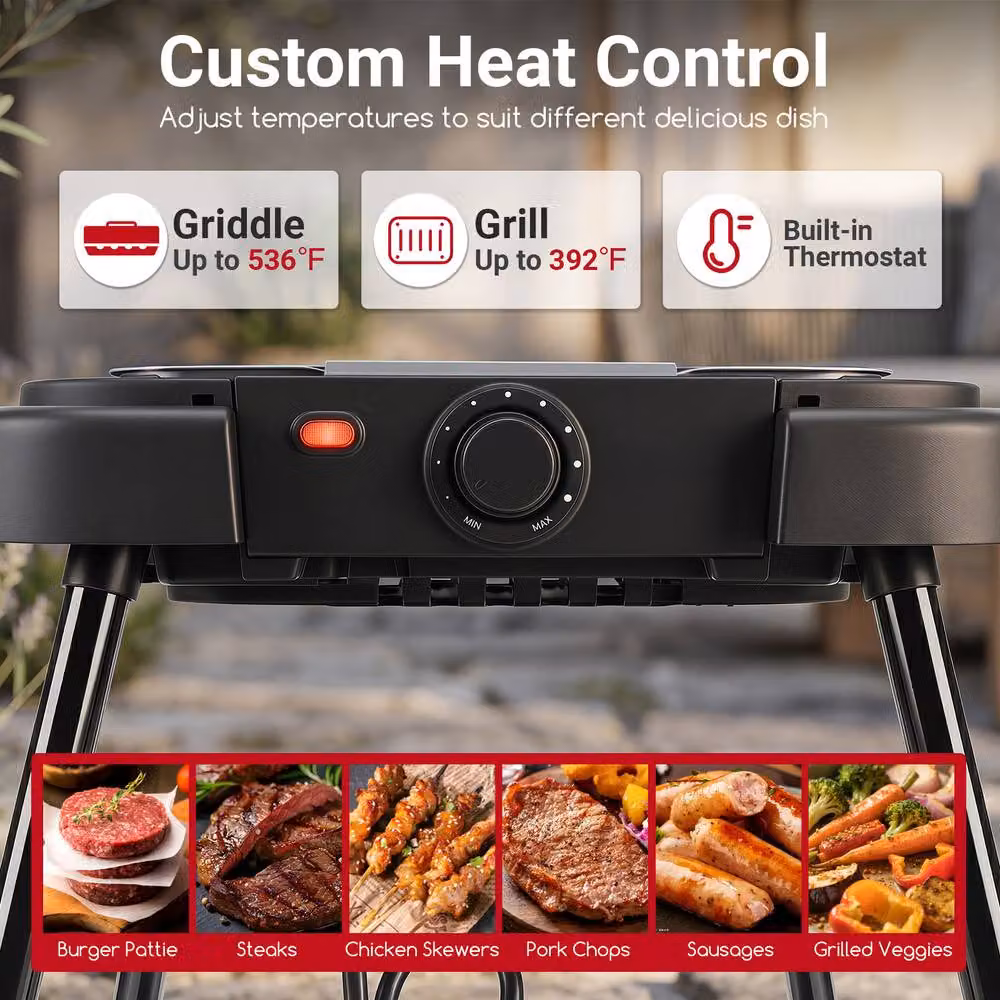 Costway 1500W 2-in-1 Electric BBQ Grill with Detachable Stand and Dual Plates, Black – 8