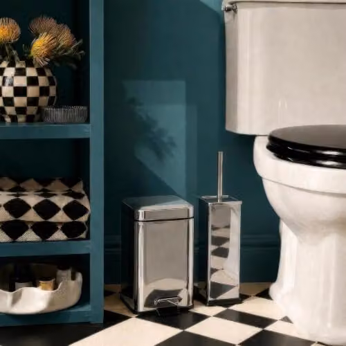 Harbour Housewares 3L Square Stainless Steel Pedal Bin and Toilet Brush Set in Silver – 2