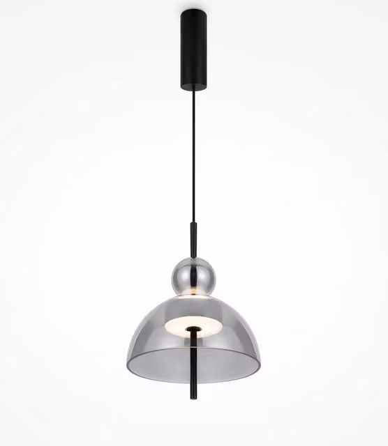 Netlighting Bangkok Modern Dome Pendant Light in Black with Smoky Glass Shade, 25 cm, 3000K, 1300lm