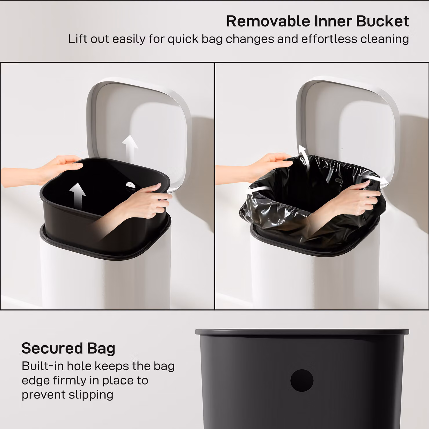 HOMCOM 30L Pedal Kitchen Bin with Soft-Close Lid and Removable Inner Bucket, Beige/White – 3