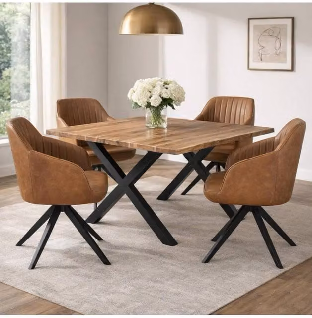 KDMD Uppsala Modern Upholstered Dining Chair with Armrests in Brown – 1