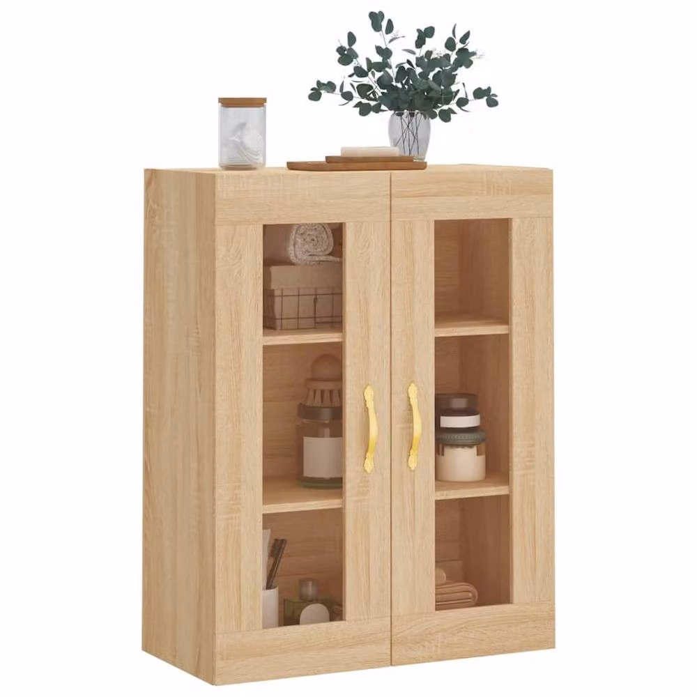 Berkfield Home Wall Mounted Sonoma Oak Cabinet with Glass Doors in Beige, W: 69.5 cm, D: 34 cm, H: 90 cm – 3