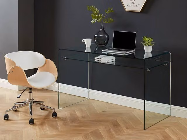 Vente-unique STILEOS Modern Writing Desk with Tempered Glass, Clear, W: 120 cm, D: 50 cm, H: 75 cm – 1