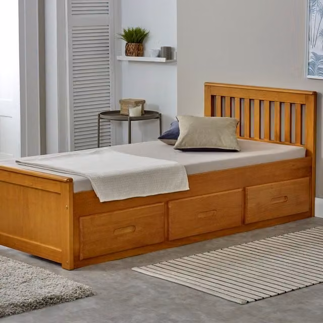 Mission TM Solid Wood Storage Bed Frame with Drawers in Brown