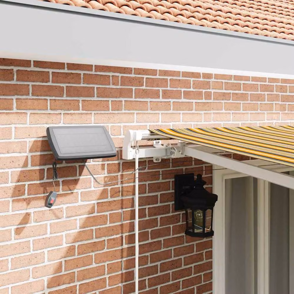 Berkfield Home Manual Retractable Folding Arm Awning with Multicolour LED Striped Polyester Fabric, W: 500 cm, D: 300 cm – 3