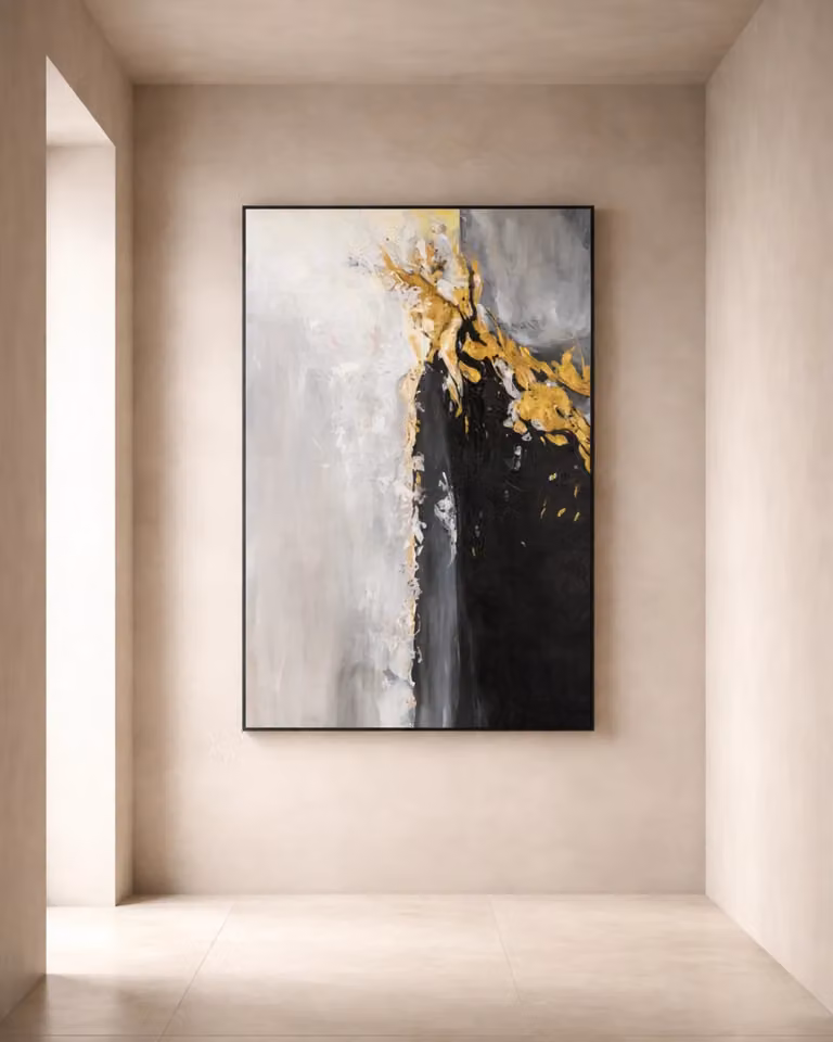 Goldblum I Abstract Geometric Metal Wall Art by Tommy Franks in Gold and Black, W: 150 cm x H: 100 cm