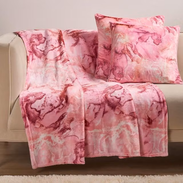 OHS Ultra Soft Geometric Marble Print Throw in Pink