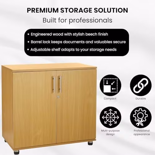 Moderna Lockable Wooden Storage Cabinet in Brown Beech with 2 Hinged Doors and Adjustable Shelves, W/D/H: 80 x 45 x 75 cm – 5