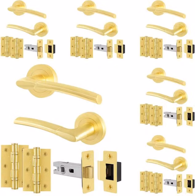AFIT Gold Door Handles Rose Latch Kit with 6 Pairs of Lever Latches and Hinges