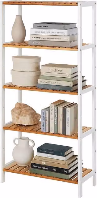 FORGEVIO Bamboo Multi-Purpose Storage Rack with Adjustable Shelves, Natural White – 1