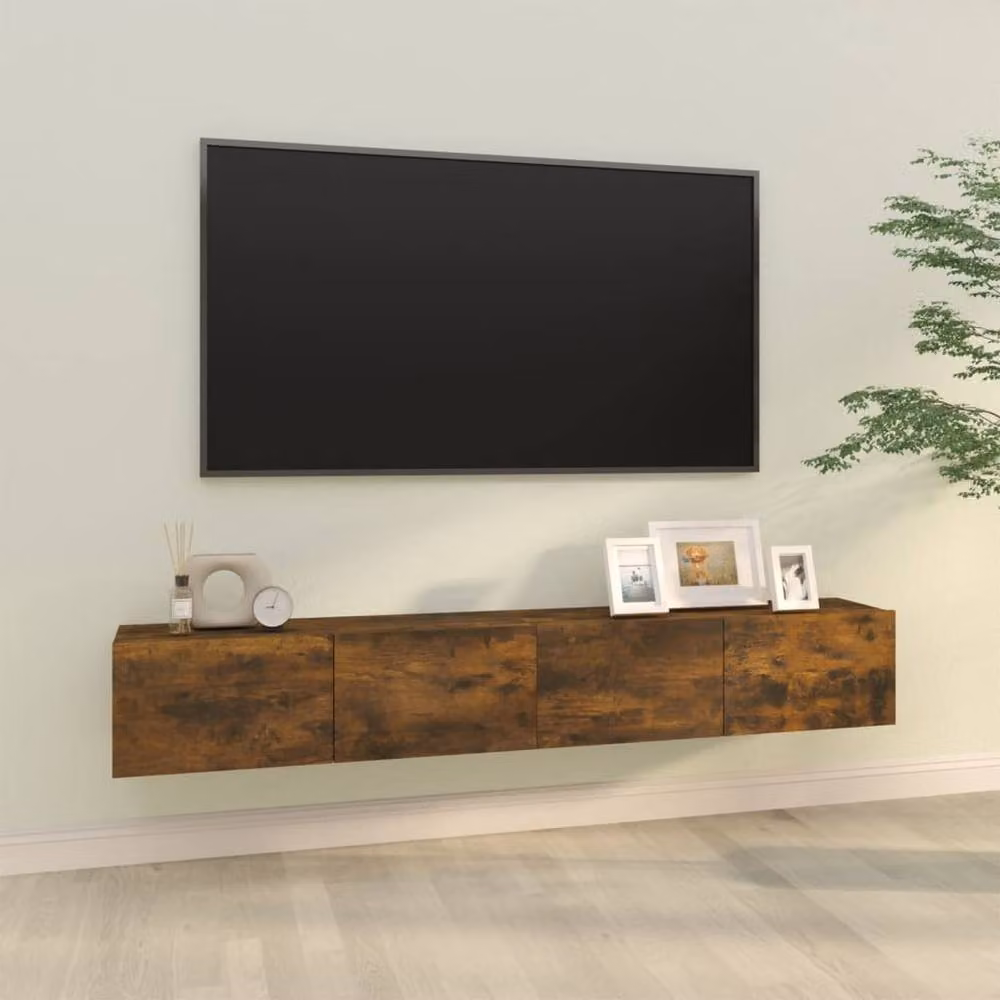 Berkfield Home Set of 2 Wall Mounted TV Cabinets in Smoked Oak Brown, W/D/H: 100 x 30 x 30 cm – 2