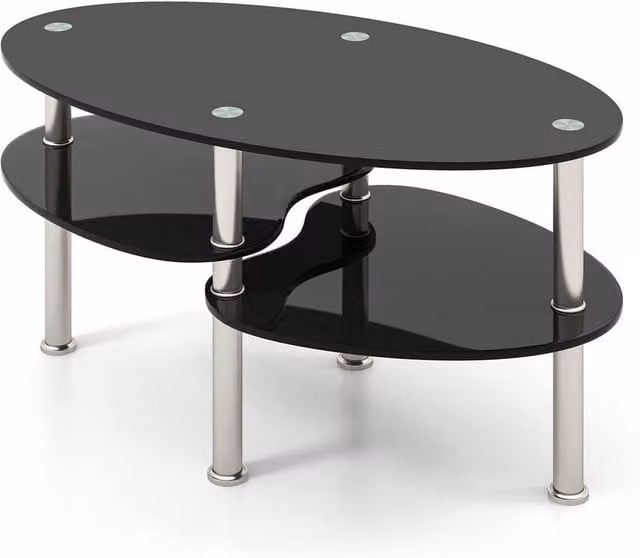 Kelvenix Modern Oval 3-Tier Smooth Glass Tea Table in Black – 1