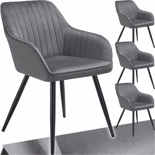 Tectake Marilyn Quilted Velvet Dining Chair in Grey with Metal Legs