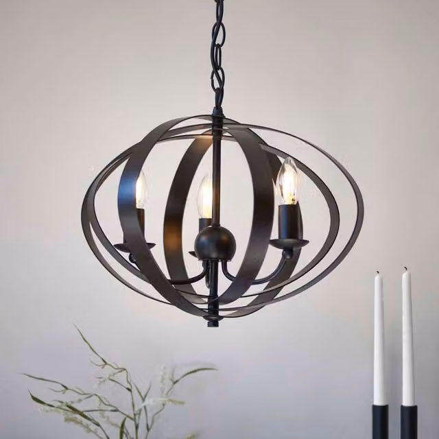 Pagazzi Midnight 3 Light Matte Black Modern Ring Pendant Ceiling Light, W/D/H: 27 x 27 x 45 cm