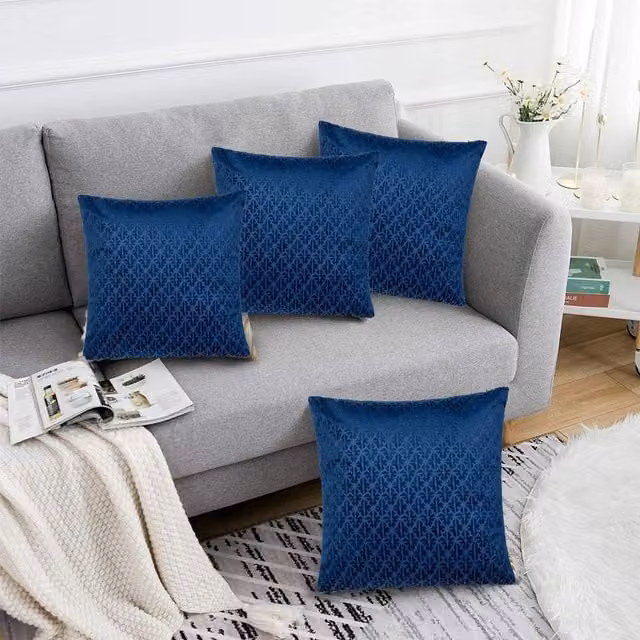 Luxor Living Set of 4 Blue Textured Velvet Square Cushions, W/D/H: 45 x 45 x 45 cm – 1