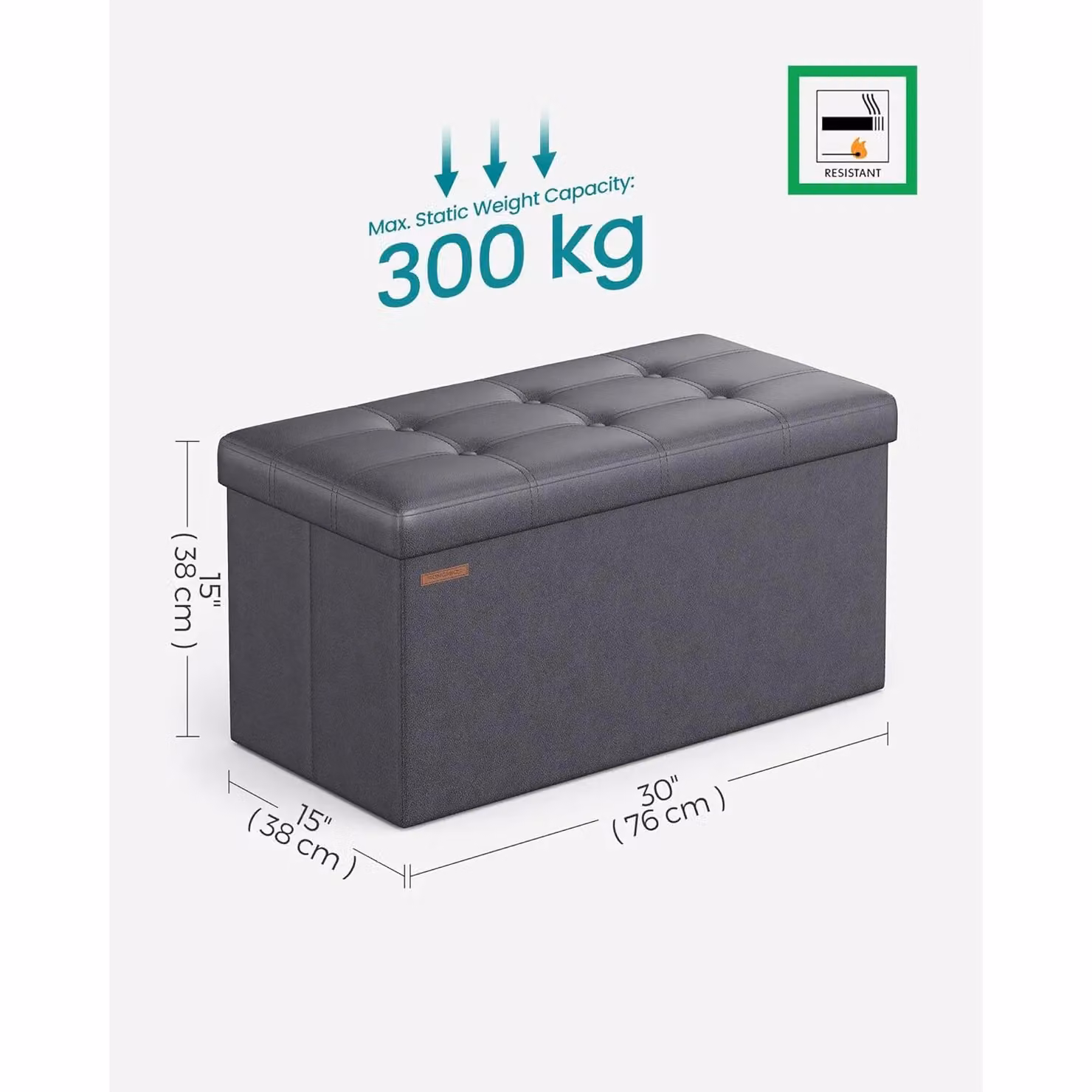 SONGMICS Medium Foldable Storage Ottoman Foot Rest Cube in Grey – 2