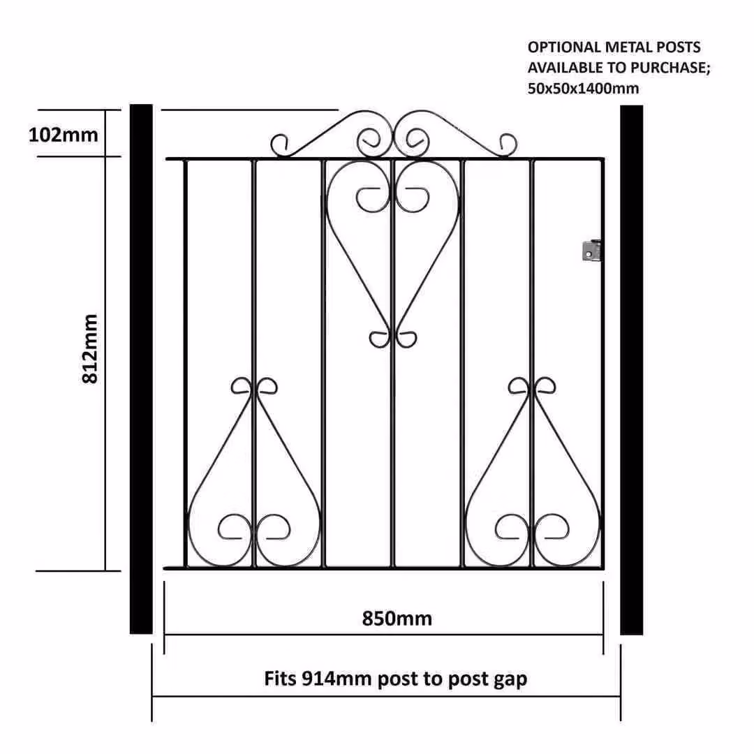 Burbage Iron Craft Classic Scroll Low Flat Single Gate in Black, W: 91.4 cm, H: 91.4 cm – 3