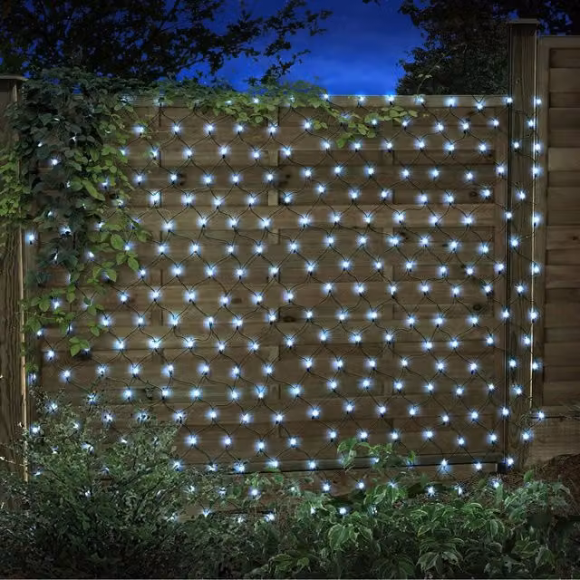 The Outdoor Living Company Solar Trellis Net Lights with 105 Cool White LEDs in White and Green