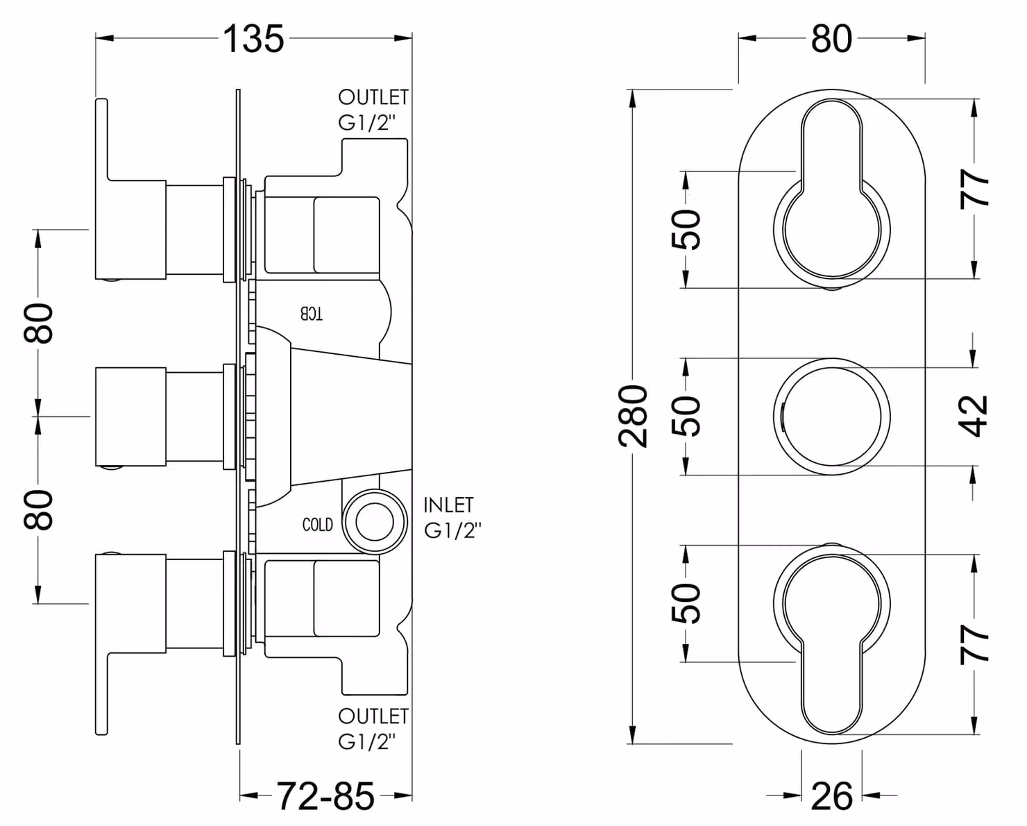 Balterley Pride Concealed Round Triple Thermostatic Shower Valve, Matt Black, Diameter: 280 mm – 2