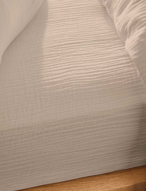 M&S Pure Cotton Muslin Deep Fitted Sheet, Sand, W/D/H: 140 x 200 cm