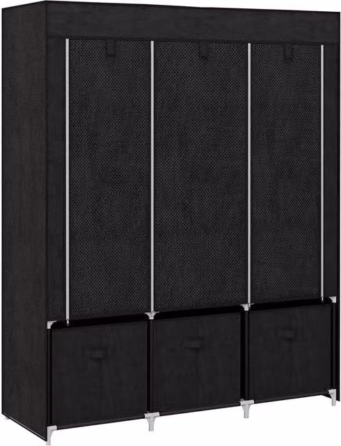 HOMCOM Portable Fabric Wardrobe in Black with Roll Shutter, Hanging Rod, Internal Shelves and Drawers, H 162.5 x W 125 x D 43 cm