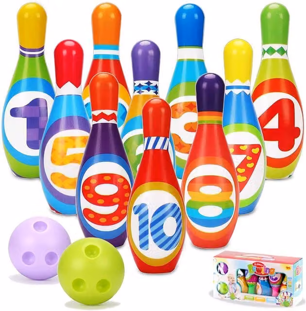 The Magic Toy Shop Kids Bowling Set with 10 Pins and 2 Balls in Multicolour