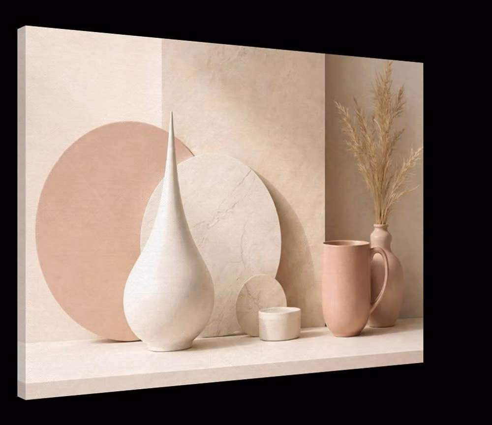 Mafett Modern Sandstone Geometric Canvas Flat Effect Unframed Abstract Wall Art in Ivory, Beige and White – 2