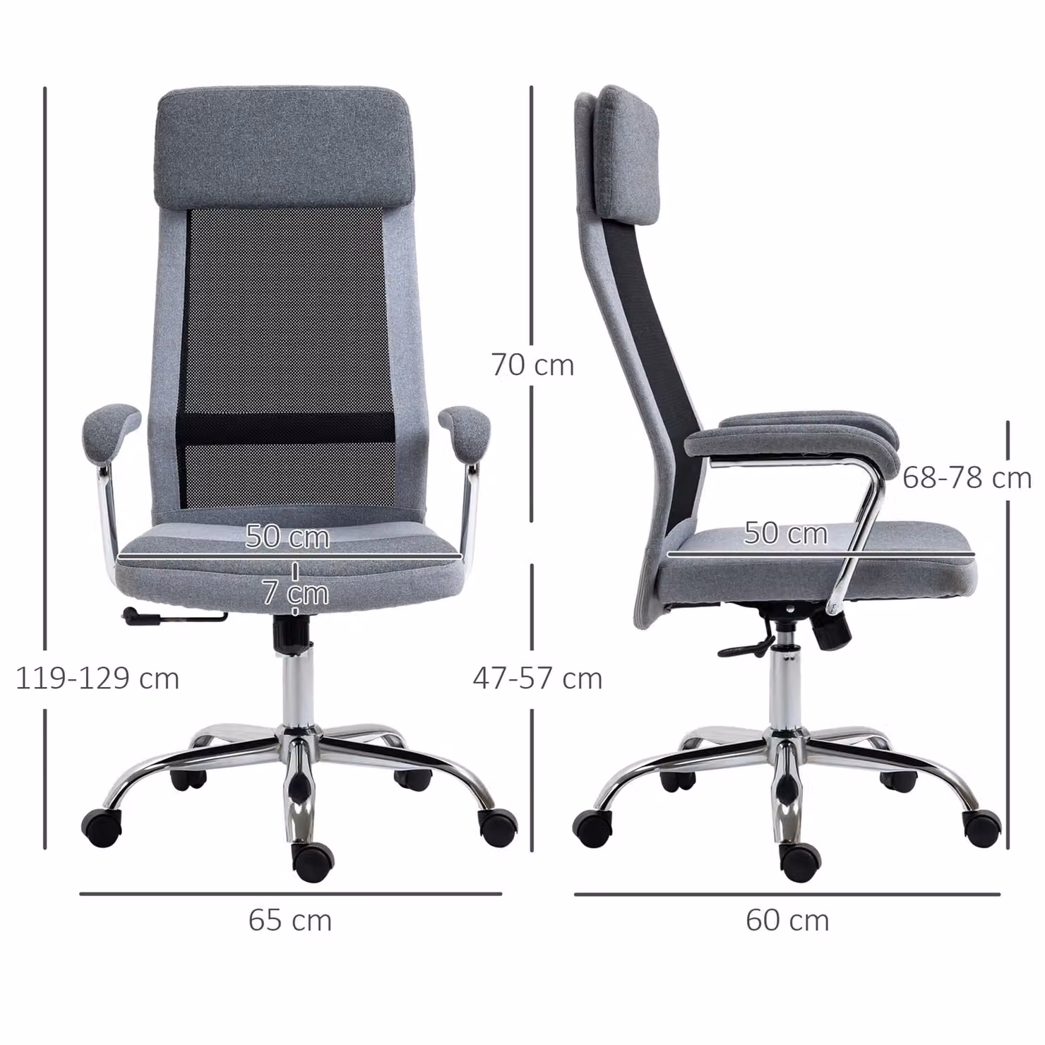 VINSETTO Grey Fabric Mesh High Back Swivel Task Office Chair with Headrest and Armrests – 3